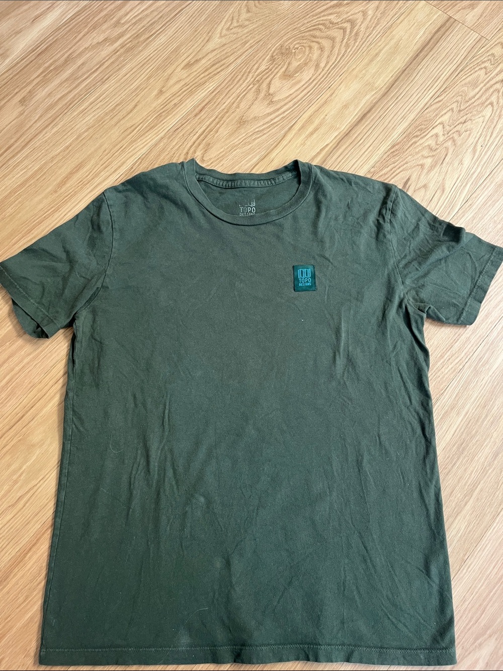 Topo Designs Men's Short Sleeve T-Shirt in Forest Green with Chest Logo size M